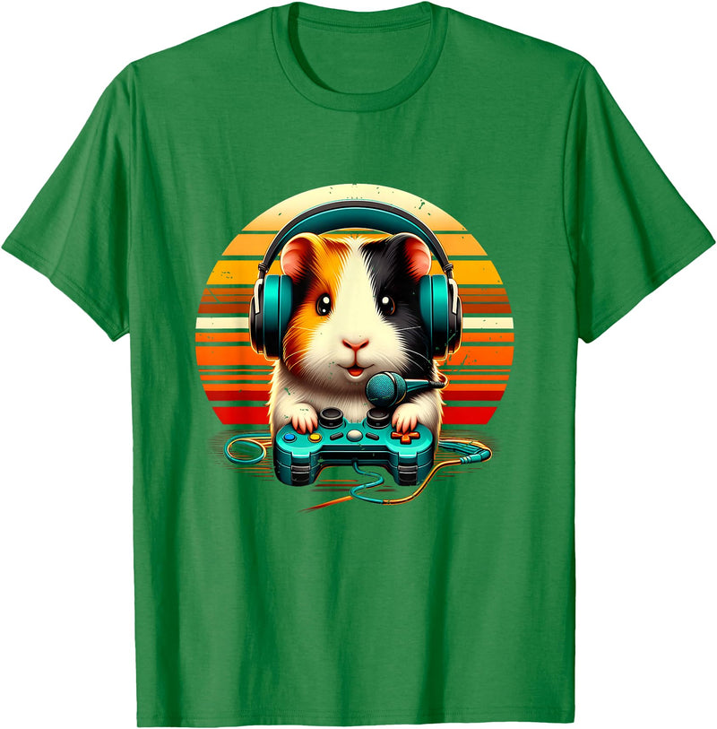 Guinea Pig Gamer Video Gaming Headphone Guinea Pig Gamer Video Gaming Animal Headphone Gamepad T-Shirt - Kelly Green
