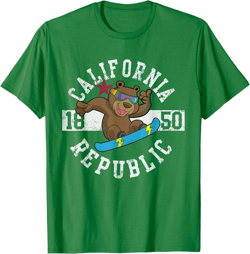 California Gift Kids Boys Girls Men Women Mom Dad California Republic Bear Snowboarder Snowboarding Snowboard T-Shirt - Kelly Green