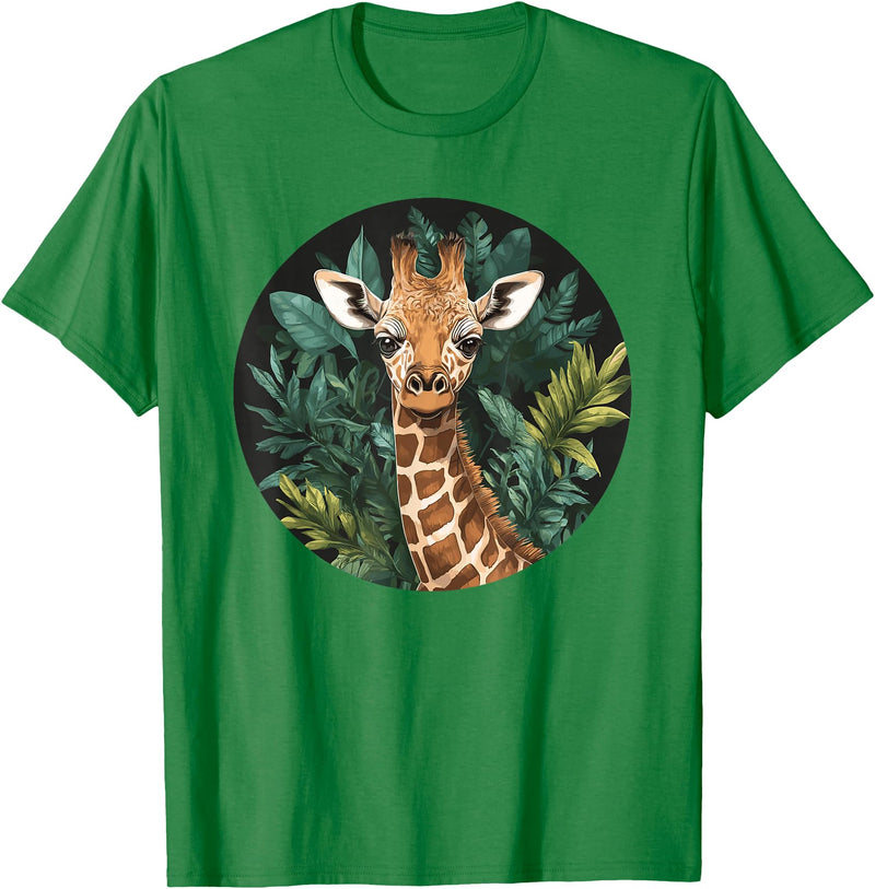 Nature Wildlife Giraffe Safari Jungle Giraffe With Tropical Jungle Leaves T-Shirt - Kelly Green