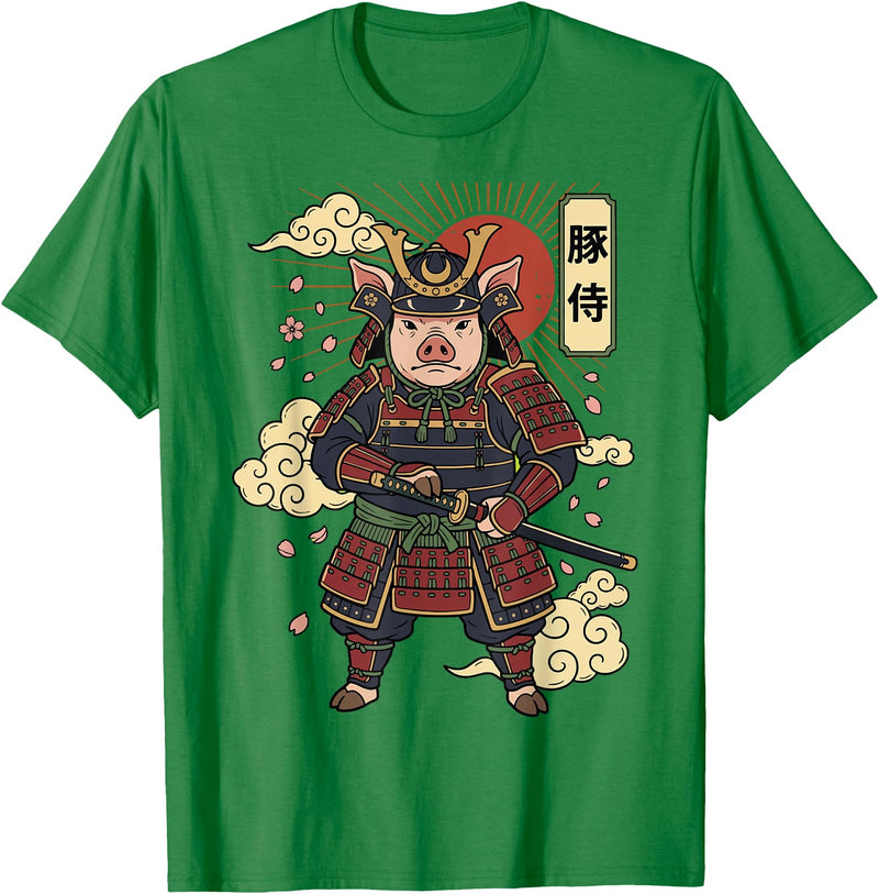 Samurai Pig Anime Japan Pig Samurai Japanese Warrior T-Shirt - Kelly Green
