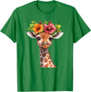 Aesthetic Giraffe Art Cute Floral Giraffe With Flower Crown T-Shirt - Kelly Green