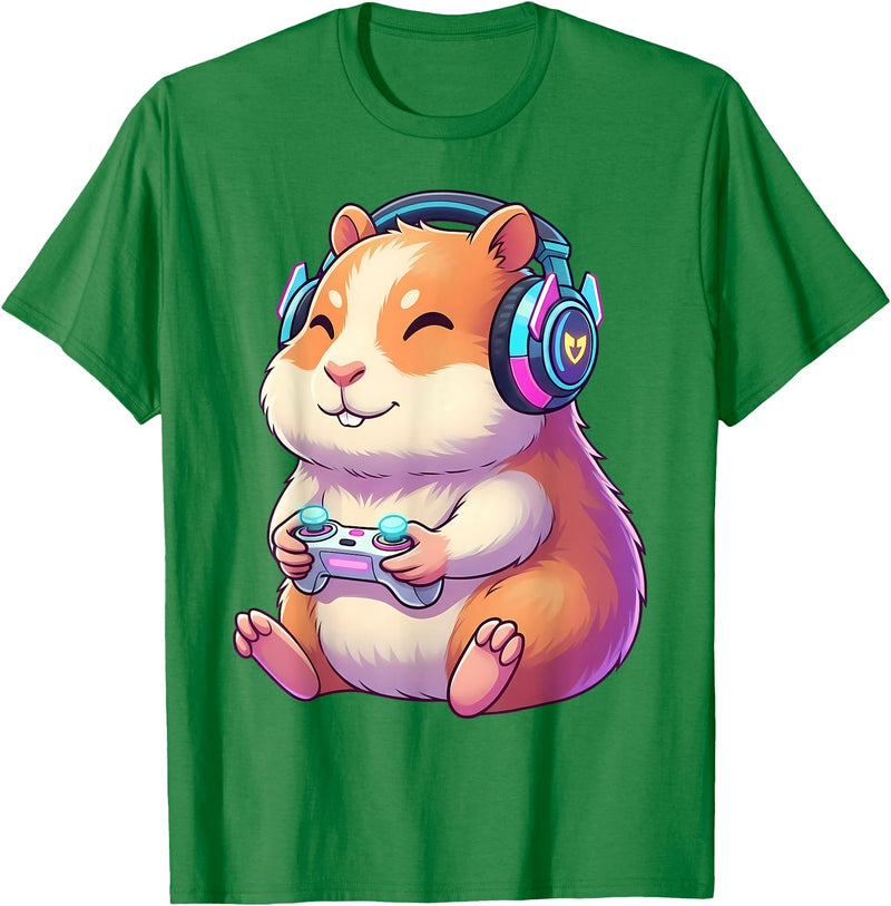 Funny Cute Hamster Gamer Adorable Video Game Animal Design T-Shirt - Kelly Green