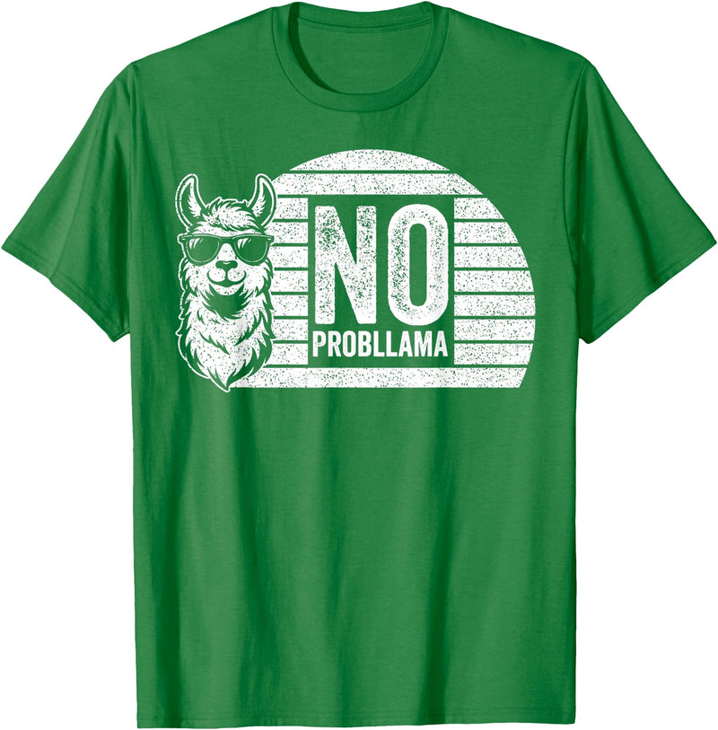 Teetro No Probllama Cool Llama Sunglasses Humor Animal T-Shirt - Kelly Green