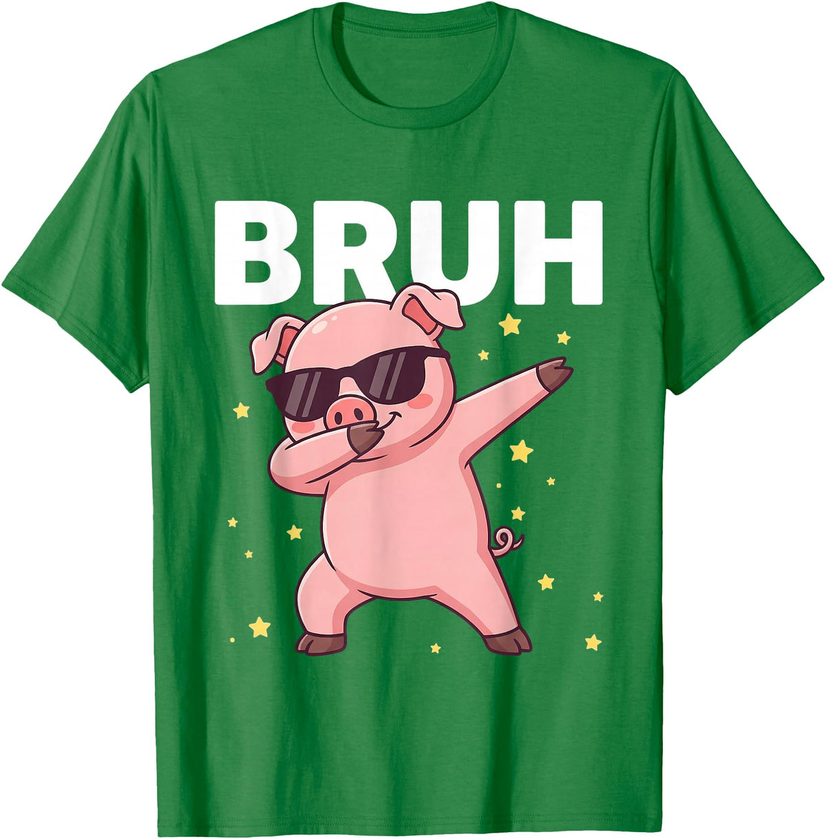 Funny Dabbing Pig Tee for Men Women Kids Bruh Dabbing Pig Sunglasses Funny Pig Dabbing Cute Animal T-Shirt - Kelly Green