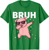 Funny Dabbing Pig Tee for Men Women Kids Bruh Dabbing Pig Sunglasses Funny Pig Dabbing Cute Animal T-Shirt - Kelly Green