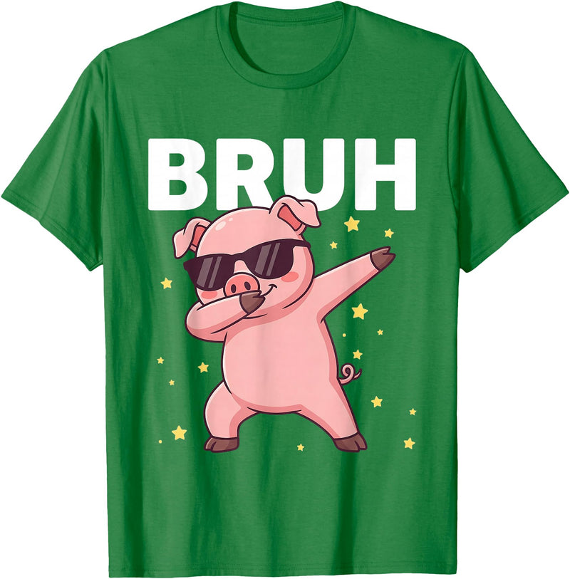 Funny Dabbing Pig Tee for Men Women Kids Bruh Dabbing Pig Sunglasses Funny Pig Dabbing Cute Animal T-Shirt - Kelly Green