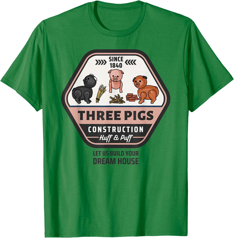 Slightly Unhinged Heather Three Pigs Construction Co. Logo T-Shirt - Kelly Green