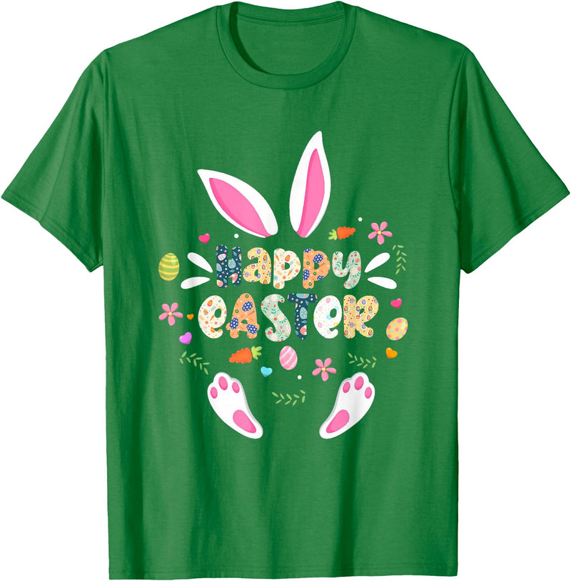 Happy Easter Bunny Rabbit Face Funny Easter Day Women Girls T-Shirt (Navy Blue) in Kelly Green