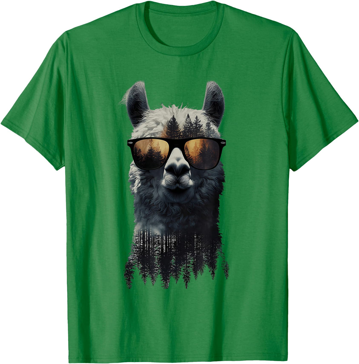 Funny Llama Lover Graphics Funny Alpaca Llama with Sunglasses Animal Graphic T-Shirt - Kelly Green