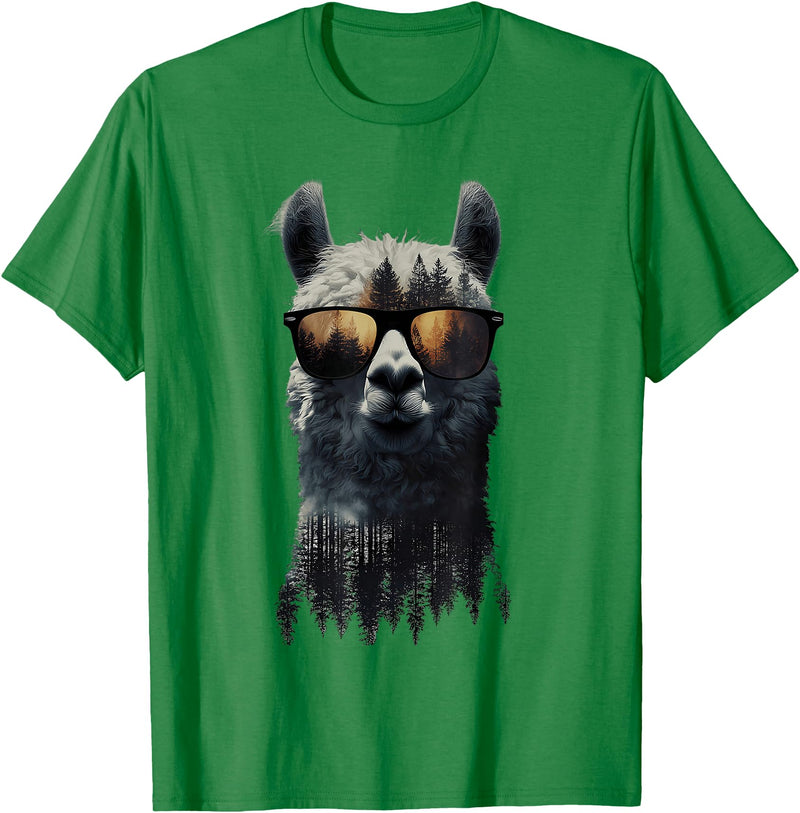 Funny Llama Lover Graphics Funny Alpaca Llama with Sunglasses Animal Graphic T-Shirt - Kelly Green