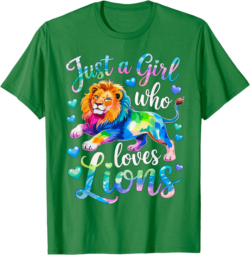 Funny Lion Lover Lion Animal Just a Girl Who Loves Lions T-Shirt - Kelly Green