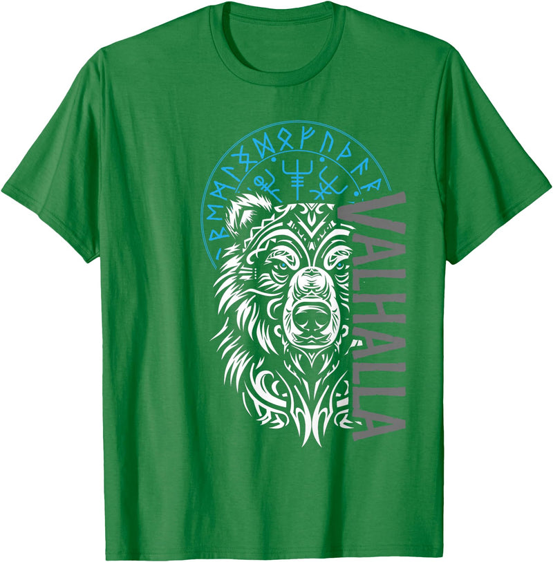Nordic Valor, Viking Visions, Berserk til Valhalla Valhalla & Viking Compass - Nordic Bear Design T-Shirt - Kelly Green