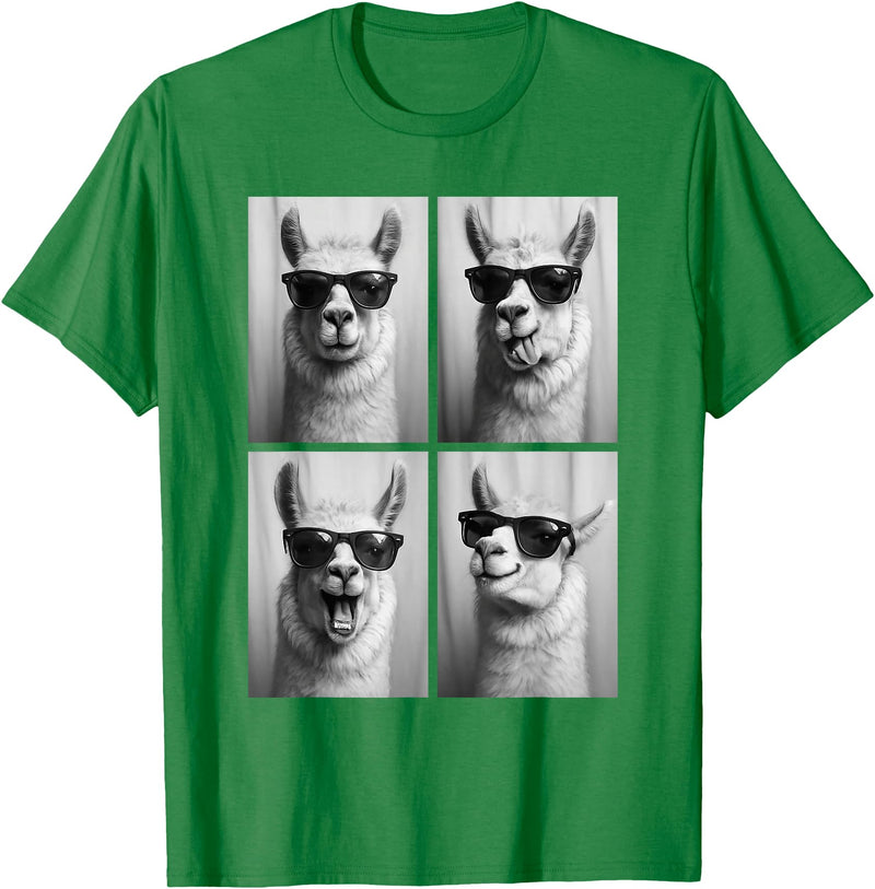 Funny Animal Selfie Booth Tee Cool Llamas Sunglasses Jungle Animal Meme Selfie Booth T-Shirt - Kelly Green