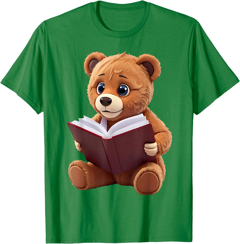 Funny Teddy Bear reading a book: Graphic for bear lovers T-Shirt - Kelly Green
