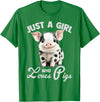 Farm Animal Lover Spotted Pig Cute Art Style Just A Girl Who Loves Pigs Cute Spotted Pig Lover Gift T-Shirt - Kelly Green