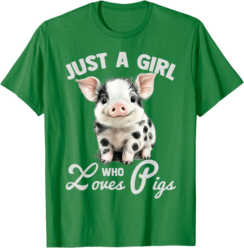 Farm Animal Lover Spotted Pig Cute Art Style Just A Girl Who Loves Pigs Cute Spotted Pig Lover Gift T-Shirt - Kelly Green