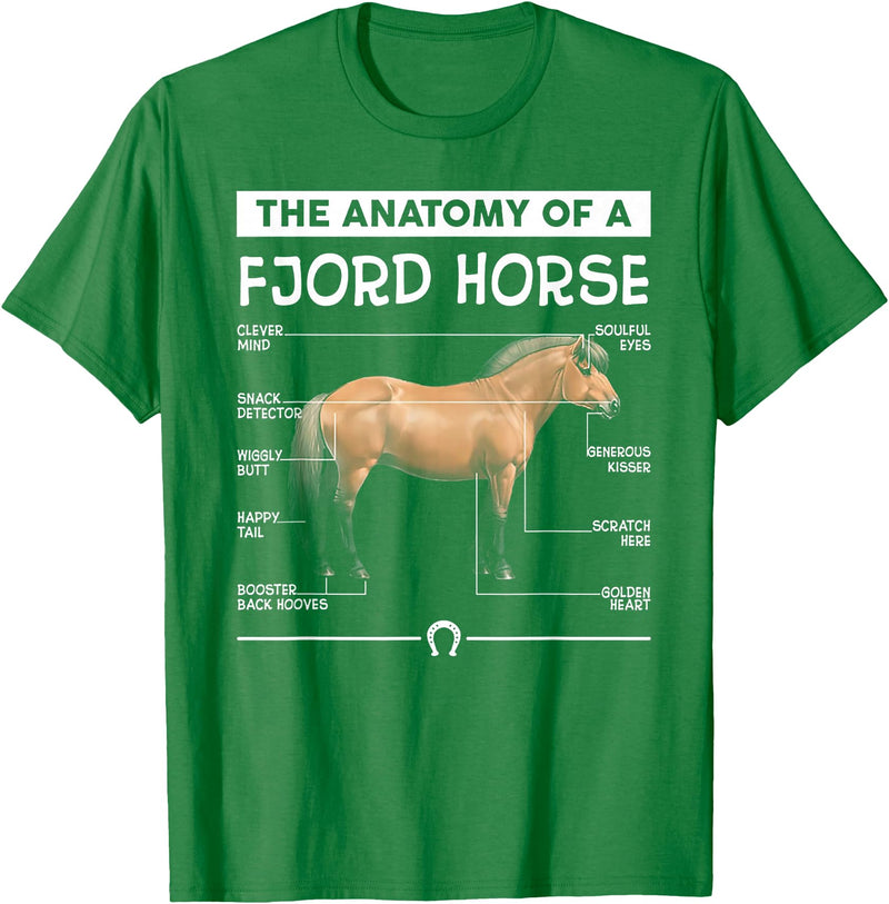 Funny Fjord Horse Lover Tee Shirt Gift The Anatomy Of A Fjord Horse T-Shirt - Kelly Green