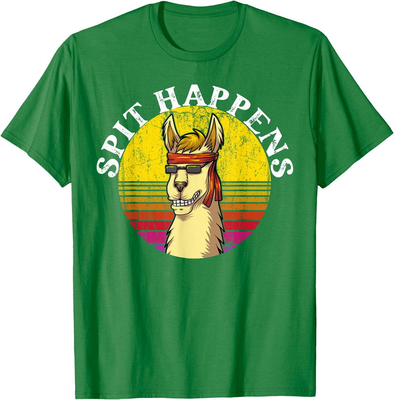 Funny Groovy Llama Alpaca Spit Happens Tees & Co. Funny Groovy Llama Alpaca Spit Happens Tee T-Shirt - Kelly Green