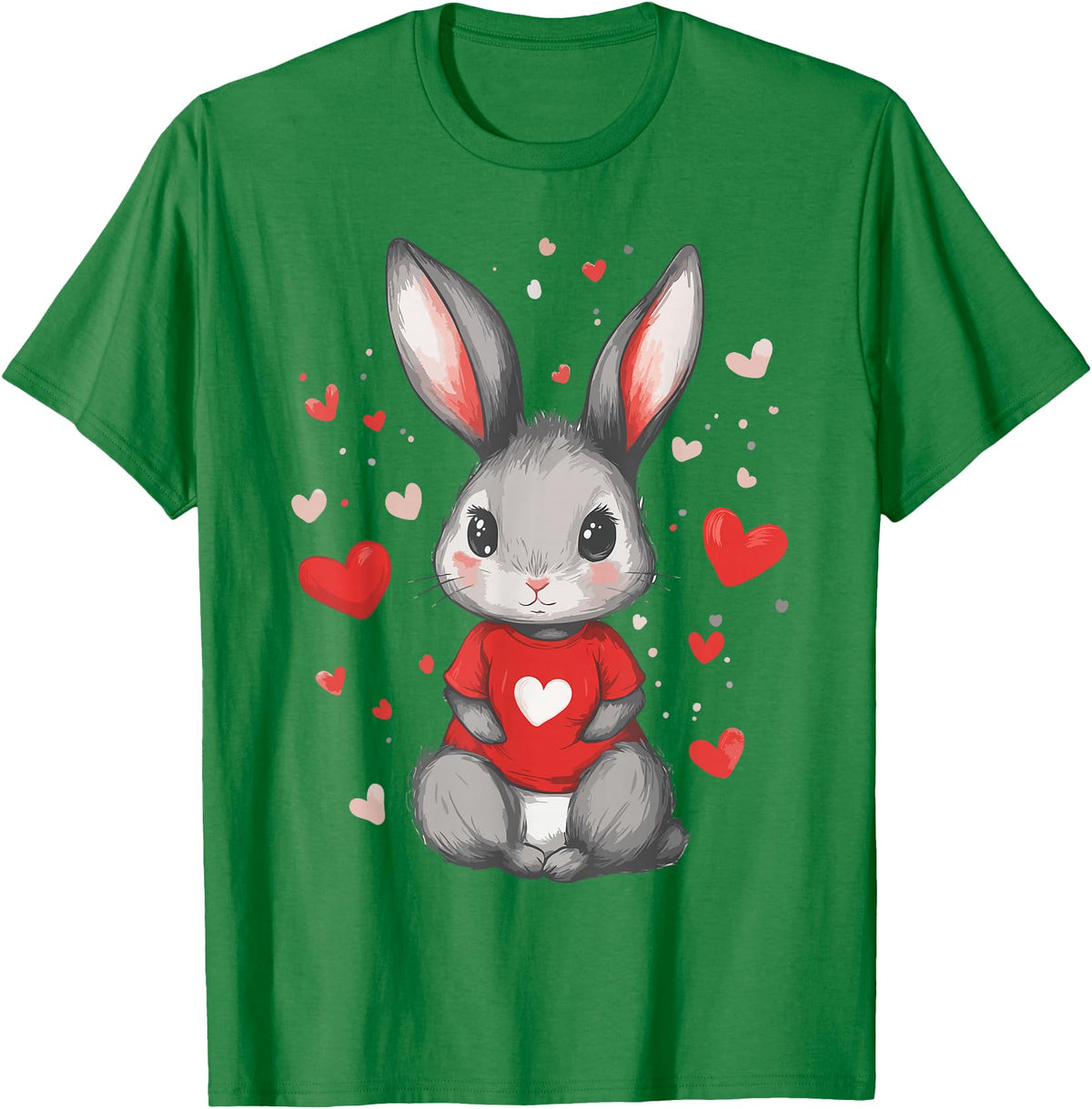 Rabbit Lover Heart Girls Valentine’s Day Women Bunny T-Shirt in Kelly Green