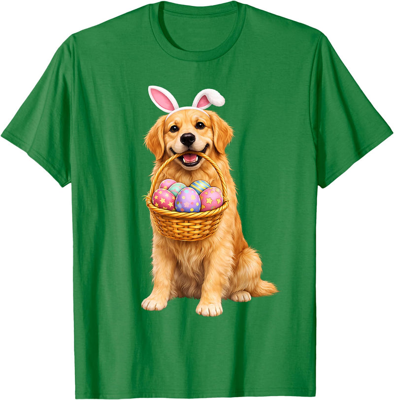 Golden Retriever Bunny Ears Eggs Cute Easter Dogs T-Shirt in Kelly Green