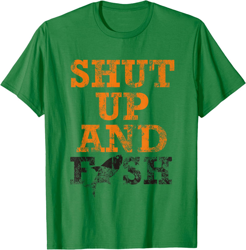 Green Cow Land Shut Up And Fish Distressed apparel T-Shirt - Kelly Green