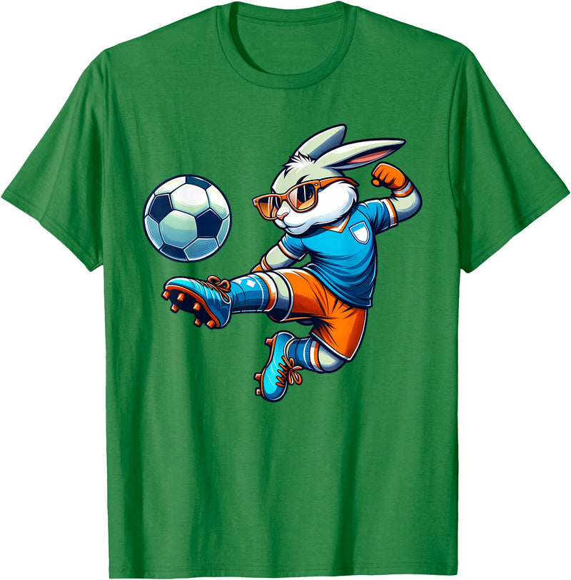 Happy Easter Bunny Soccer Player Lover Sport Rabbit T-Shirt in Kelly Green