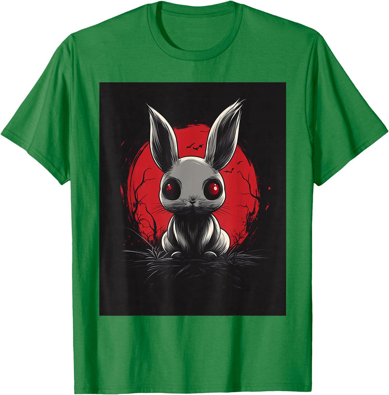 Bunny Anime Goth Scary Men Women Creepy Gothic Anime Rabbit T-Shirt in Kelly Green
