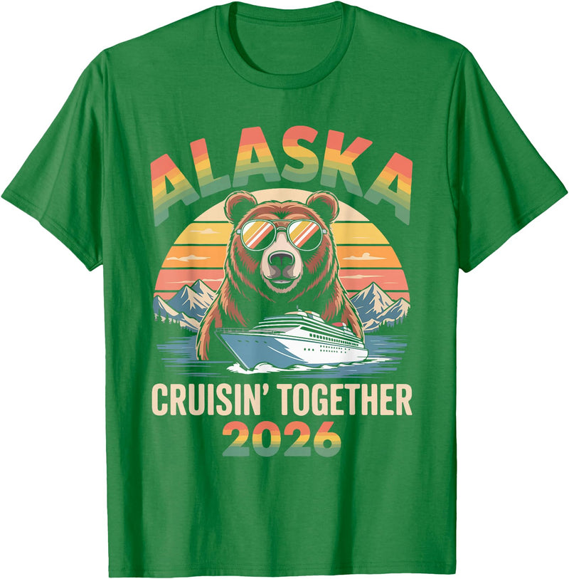 Alaska Cruise Crew Retro Travel Designs 2026 Alaska Cruise 2026 Bear Vacation Matching Group T-Shirt - Kelly Green