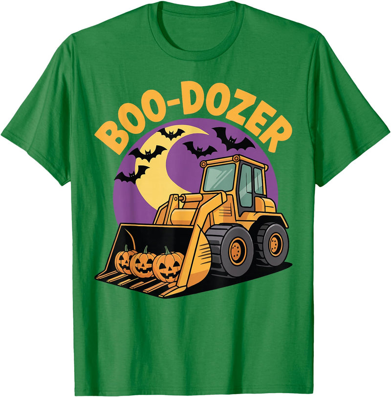 Bulldozer Halloween Costume Toddler Spooky Ghost Boo-Dozer Halloween Kids Bulldozer T-Shirt - Kelly Green