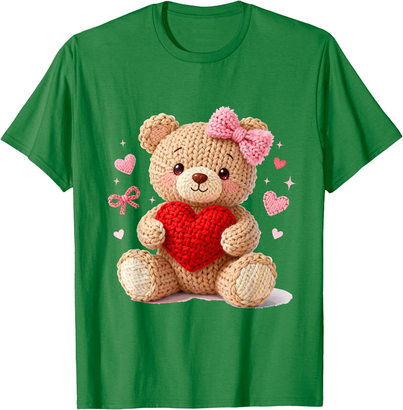 Cute Crochet Valentine Love Art Studio Be My Valentine Cute Crochet Yarn Teddy Bear Love T-Shirt - Kelly Green
