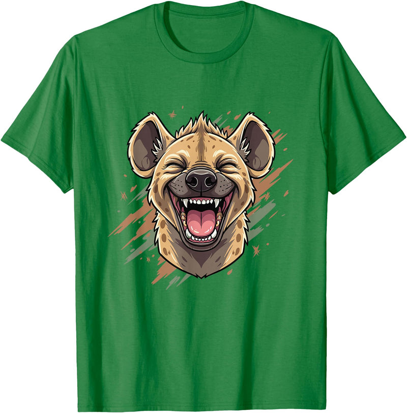 Laughing Hyena Cartoon Wild Safari Animal Hyena Laughing Face Funny Animal Safari Vibes T-Shirt - Kelly Green