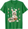 Cute Easter Bunny Rabbit with Eggs Whimsical Snake Design T-Shirt in Kelly Green