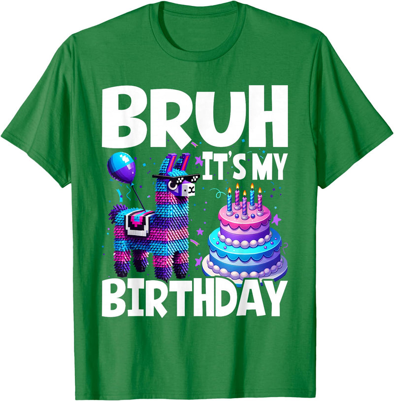 Llama Lover Gift Co. Bruh Its My Birthday Llama Pinata T-Shirt - Kelly Green