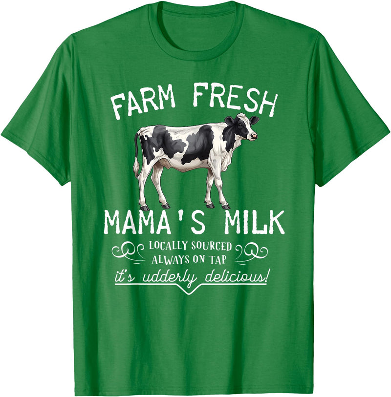 New Mommy Breastfeeding HumorDesigns for Women Funny Breastfeeding Mama's Milk Cow Farm Lacatation New Mom T-Shirt - Kelly