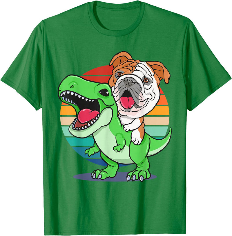 English Bulldog Funny Dinosaur Kids Mom Gift Tees Funny English Bulldog Riding Cute T-Rex Dinosaur Dog Mom T-Shirt - Kelly
