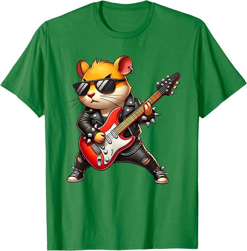 Hamster Electric Guitar Concert Music Lover Men Women Kids T-Shirt - Kelly Green