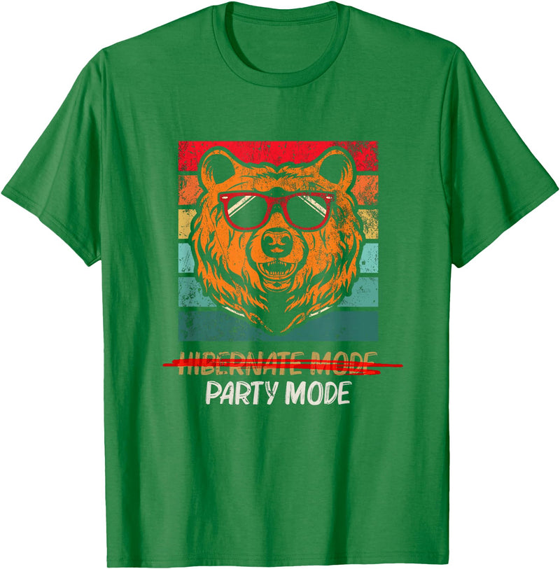 Winter, Spring, Summer & Fall Apparel Spring Hibernation Season Over Funny Retro Party Mode Bear T-Shirt - Kelly Green