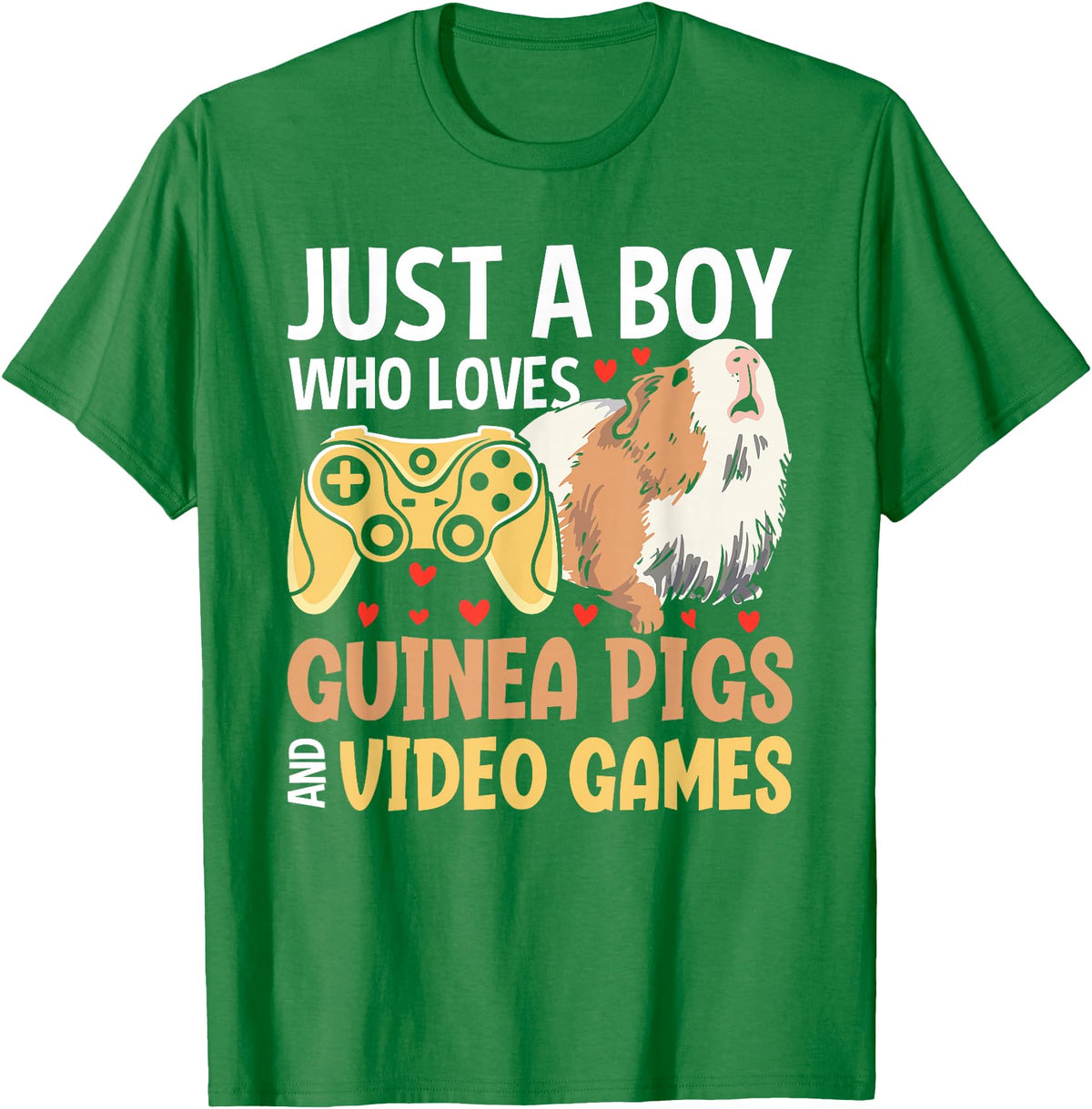 Guinea Pig Gifts for Gamer Co. Just a Boy Who Loves Guinea Pigs and Video Games Gaming T-Shirt - Kelly Green