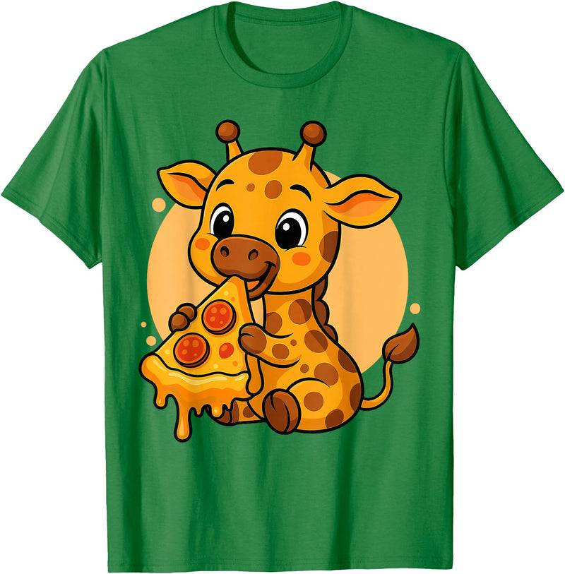 Giraffe Eating Pizza Graphic Design Funny Giraffe Eating Pizza Graphic Boys Girls Giraffe Lover T-Shirt - Kelly Green