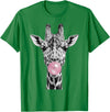 Wild Bubble Art Cool Giraffe Blowing Pink Bubblegum Sketch Art T-Shirt - Kelly Green