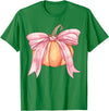 Coquette Halloween Tees NYC Coquette Autumn Pumpkin Pink Bow Girly Halloween Fall Women T-Shirt - Kelly Green