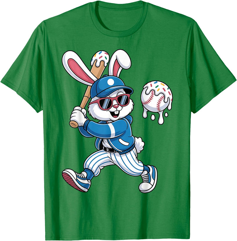 Funny Baseball Drip Rabbit Bunny Easter Men Boys Kids T-Shirt in Kelly Green