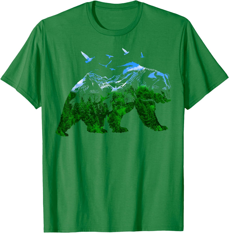 Nature Forest Trees Mountains Bear Wildlife Shirts Bear Nature Outdoor Mountains Forest Trees Bear Wildlife T-Shirt - Kelly Green