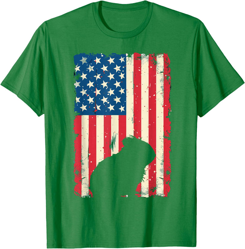 Christmas Patriotic Guinea Pig Animal 4th of July US American Flag Women Kids Men T-Shirt - Kelly Green