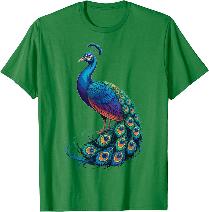 Peacock Peafowl Colorful Bird Peacock Illustration T-Shirt - Kelly Green