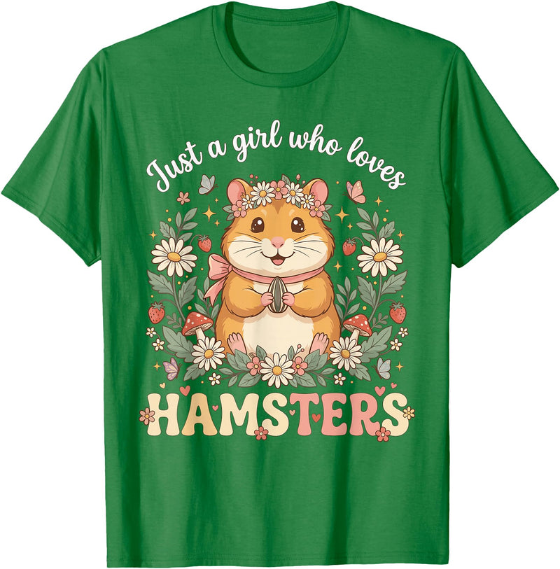 Just a Girl Who Loves Hamsters Cute Floral Pet Aesthetic T-Shirt - Kelly Green