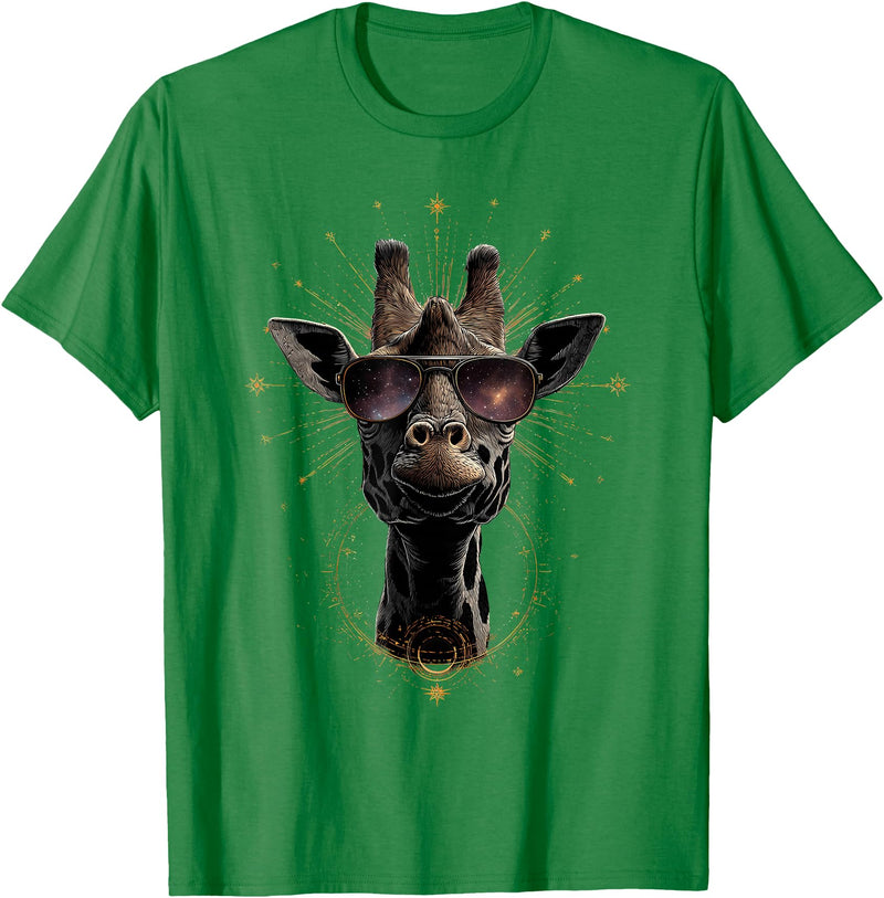Safari Animal Art Giraffe with Sunglasses Graphic Safari Giraffe Animal Lover T-Shirt - Kelly Green