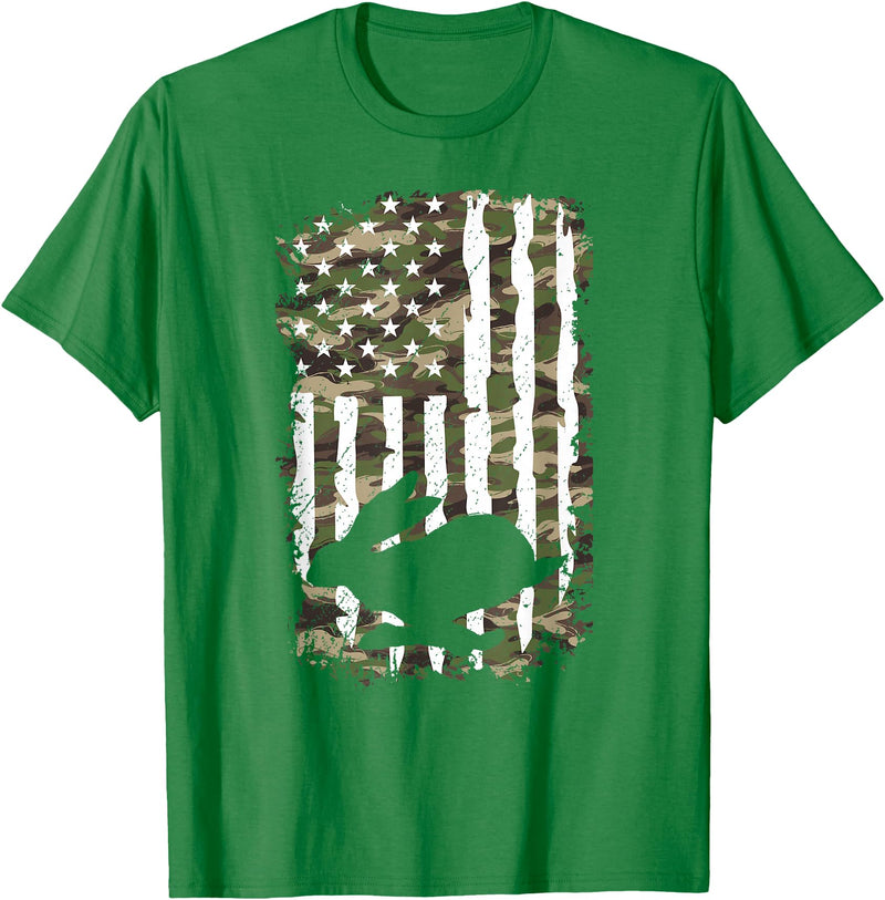 Rabbit Hunting US Flag Rabbit Hunter Lover T-Shirt in Kelly Green
