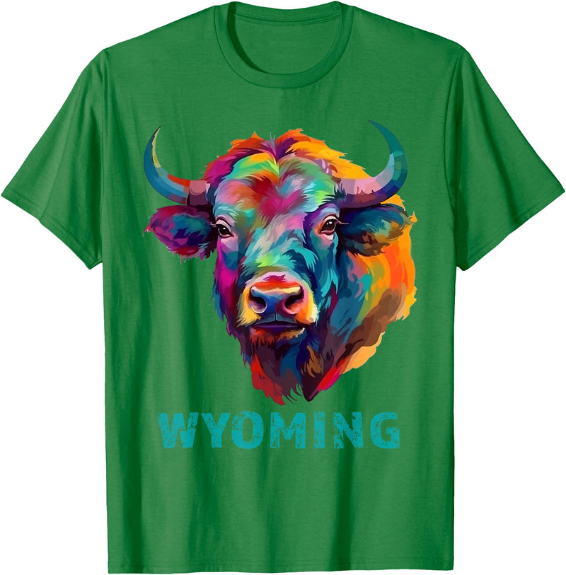 Love Wyoming Accessories, Apparel and Home Decor Wyoming American Bison Lover Buffalo for Men Women Souvenir T-Shirt - Kelly