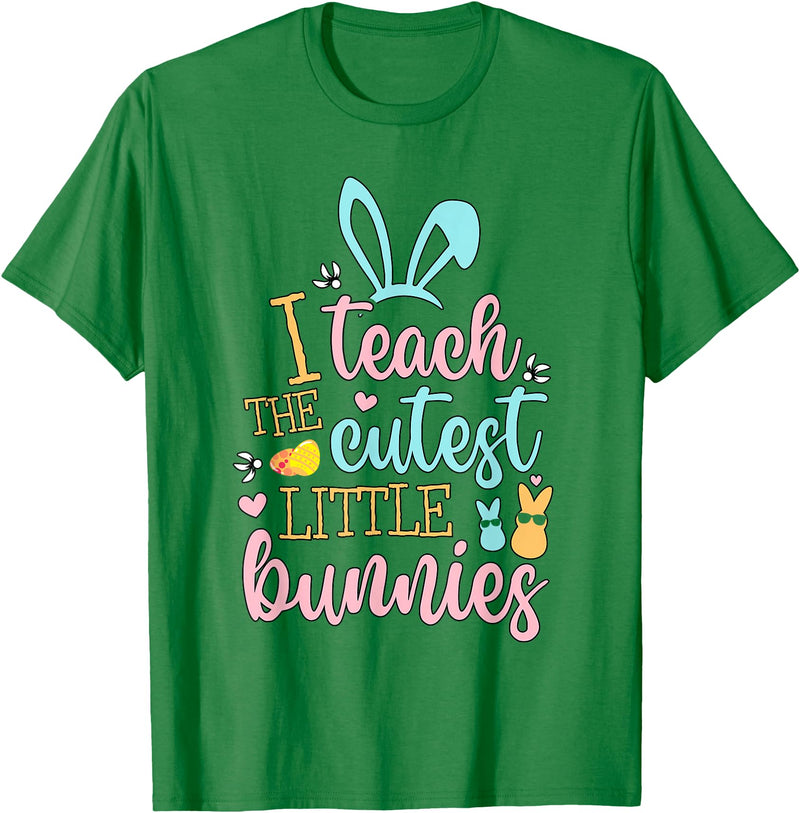 Easter Teacher Bunny Ears Basket Eggs Rabbit Happy Easter T-Shirt in Kelly Green